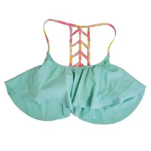 PINK VS | Neon and Mint Green Ladder Back Flounce Bikini Top